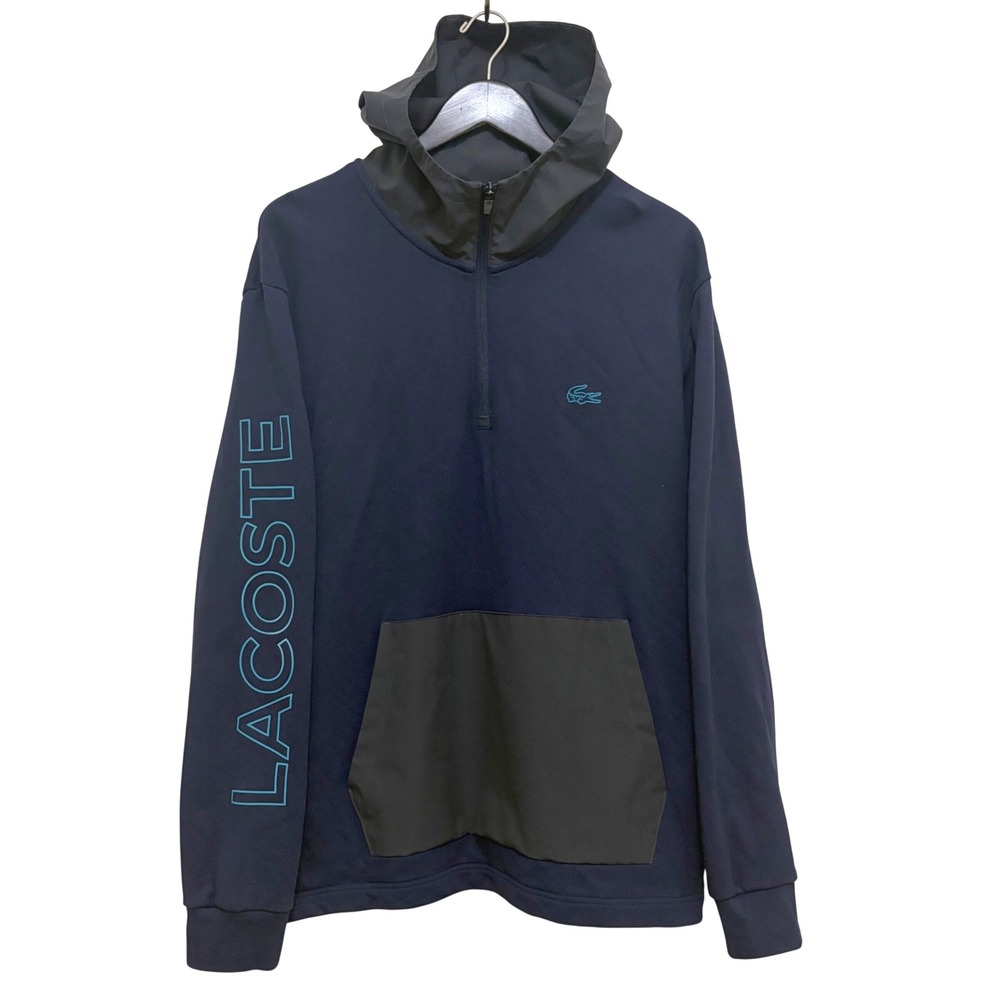 Lacoste Half Zip Pullover Hoodie Sweatshirt Navy Blue Size 6 XL Athleisure Croc